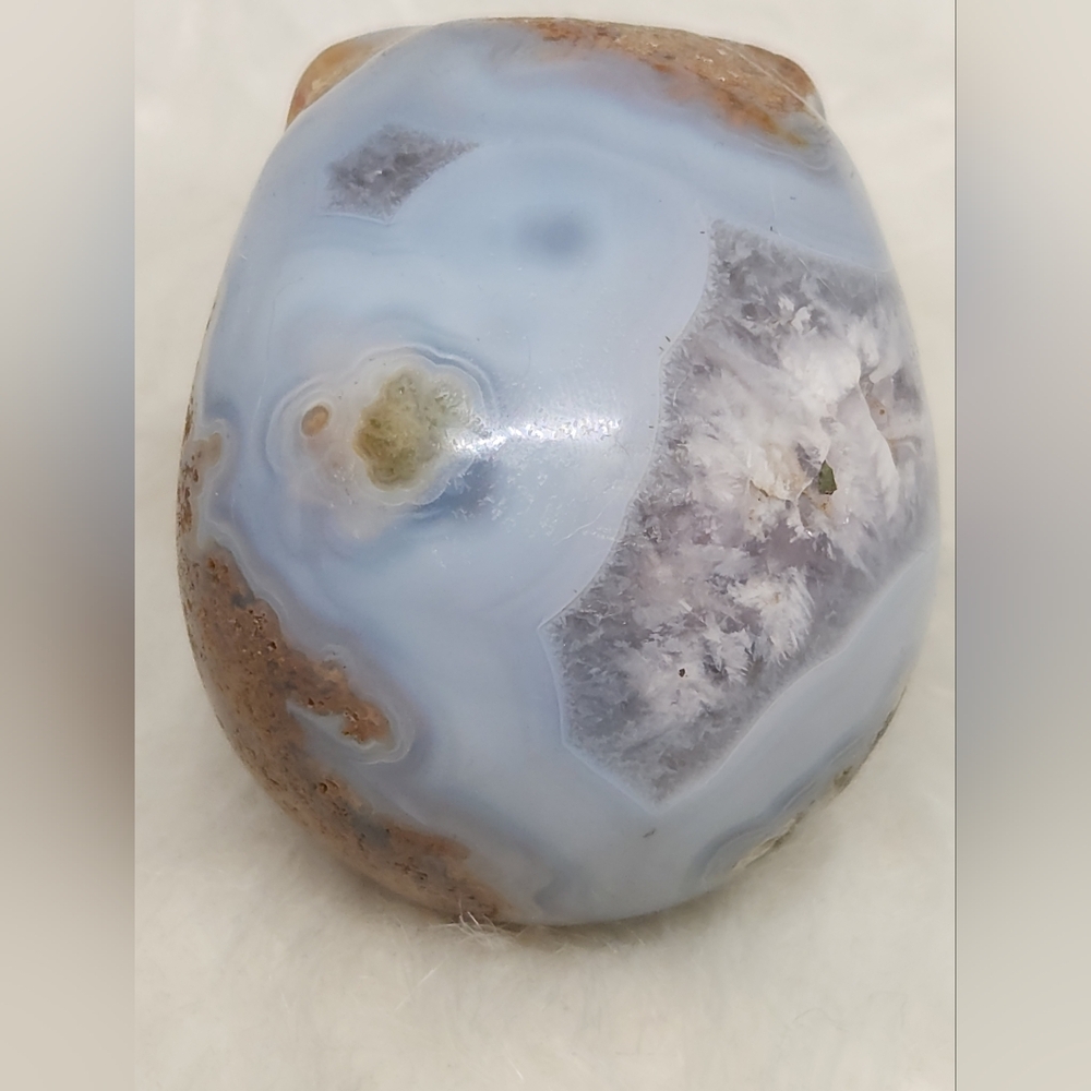 Rare Blue Banded Plume Moss Agate Skull, Druzy Quartz 💀 Crystal Collector Decor - Picture 4 of 13